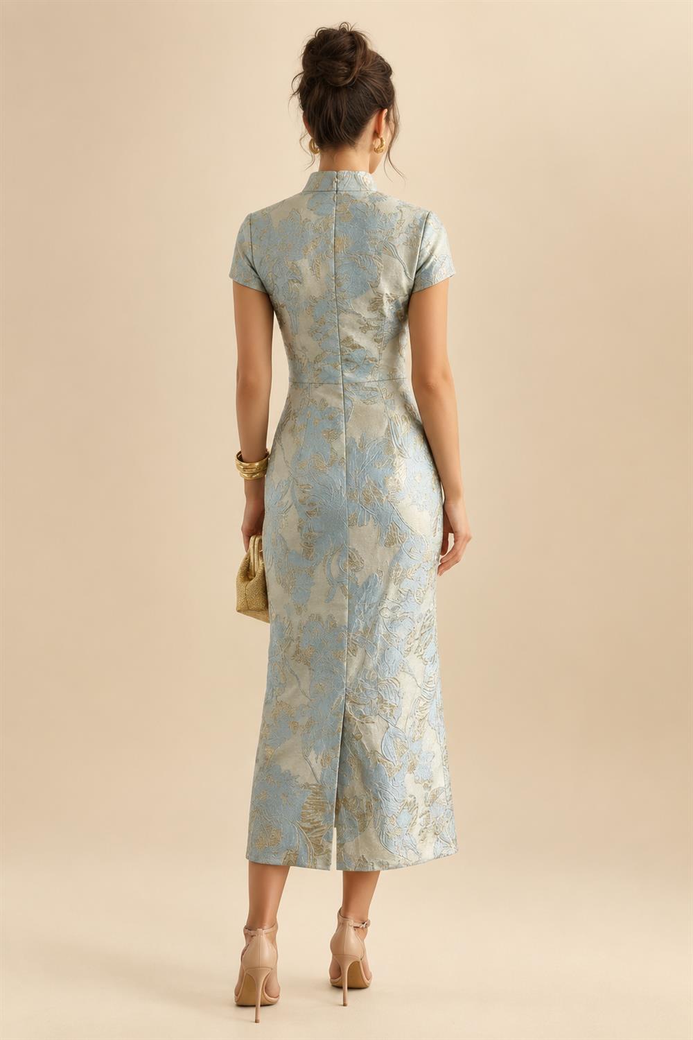 A-Line/Princess Scoop Illusion Lace Appliques Tea-Length Mother of the Bride Dresses with Pleated Ruffle (SHI22500105)