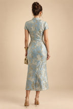 Sheath Floral Jacquard Off Shoulder Mother of the Bride & Groom Dresses with Flower (SHI22500777)