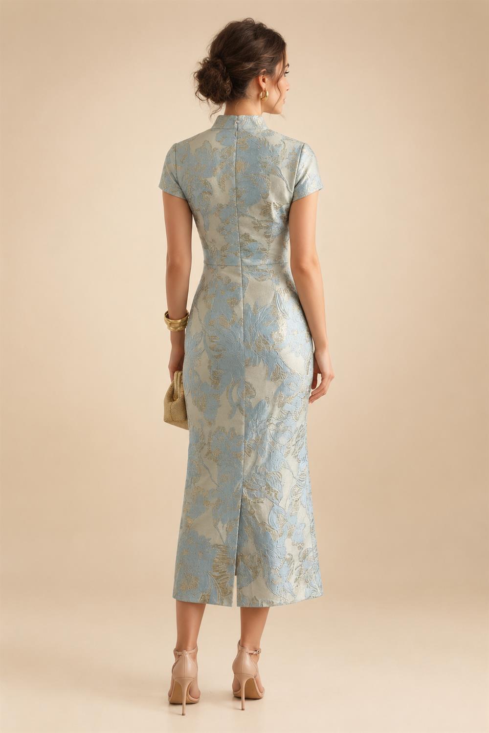 A-Line/Princess Pleated Two-Piece Tea-Length Mother of the Bride Dresses with Cascading Ruffles (SHI22500054)