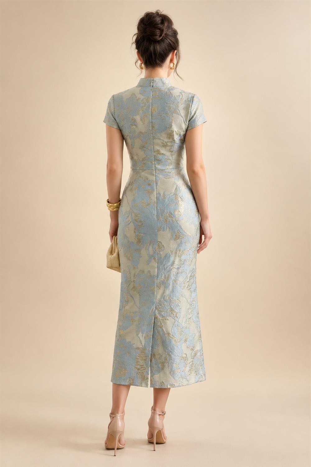 3/4 Sleeve Round Neck Sheath Midi Satin Mother of the Bride Dresses Formal Dress (SHI22500384)