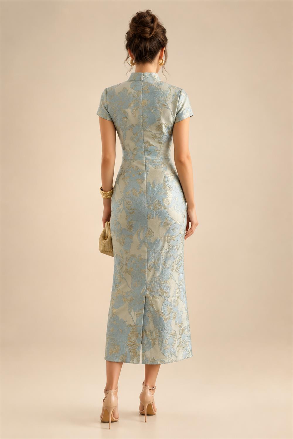Satin V Neck Floral Print A Line Mother of the Bride Dresses (SHIR1110445)