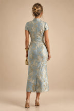 A-Line Chiffon Pleated Long Mother of the Bride & Groom Dresses with 3/4 Flutter Sleeves & Sequin Waist (SHI22500702)