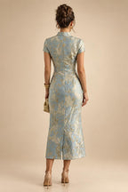 A-Line/Princess V-Neck Floral Embroidery Floor-Length Mother of the Bride & Groom Dresses with Ruched Satin Bodice (SHI22501691)