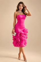 Sheath Satin Tea-Length Mother of the Bride & Groom Dresses with 3/4 Bell Sleeves & Crystal Embellished Belt (SHI22500471)
