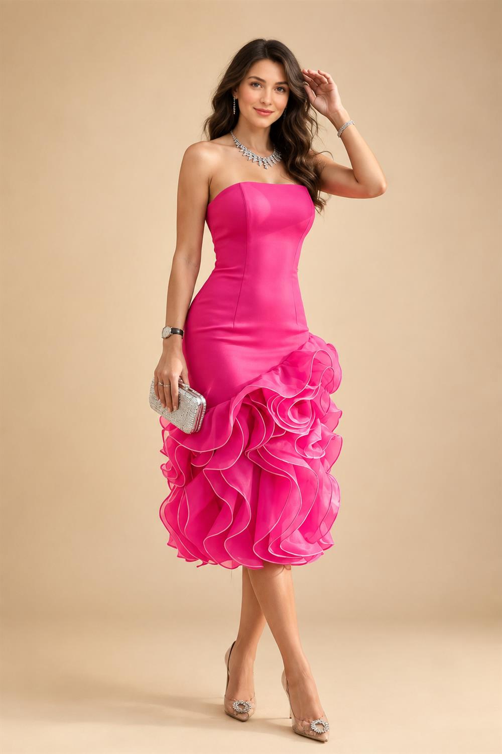 Mermaid Scoop Long Sleeve Floor Length Mother of the Bride Dresses with Peplum & Appliques (SHI22500269)