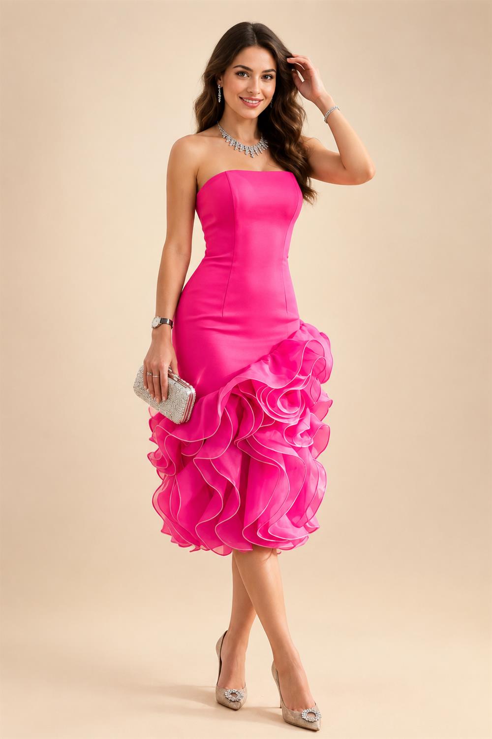 2-Piece A-Line Chiffon 3/4 Sleeves Mother of the Bride & Groom Dresses with Scalloped V-Neck Lace Bodice (SHI22500637)