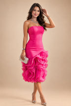 Jacquard A-Line/Princess V-Neck Tea-Length Mother of the Bride & Groom Dresses with Ruched Waist (SHI22501056)