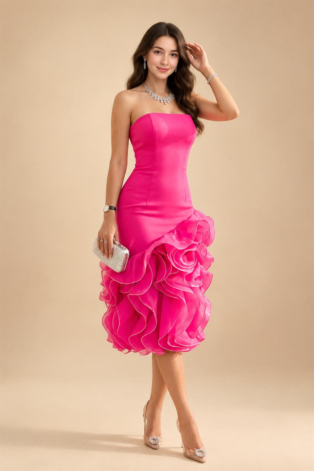 Tulle A-Line/Princess V-Neck Floor-Length Mother of the Bride & Groom Dresses with 3D Flowers (SHI22501351)