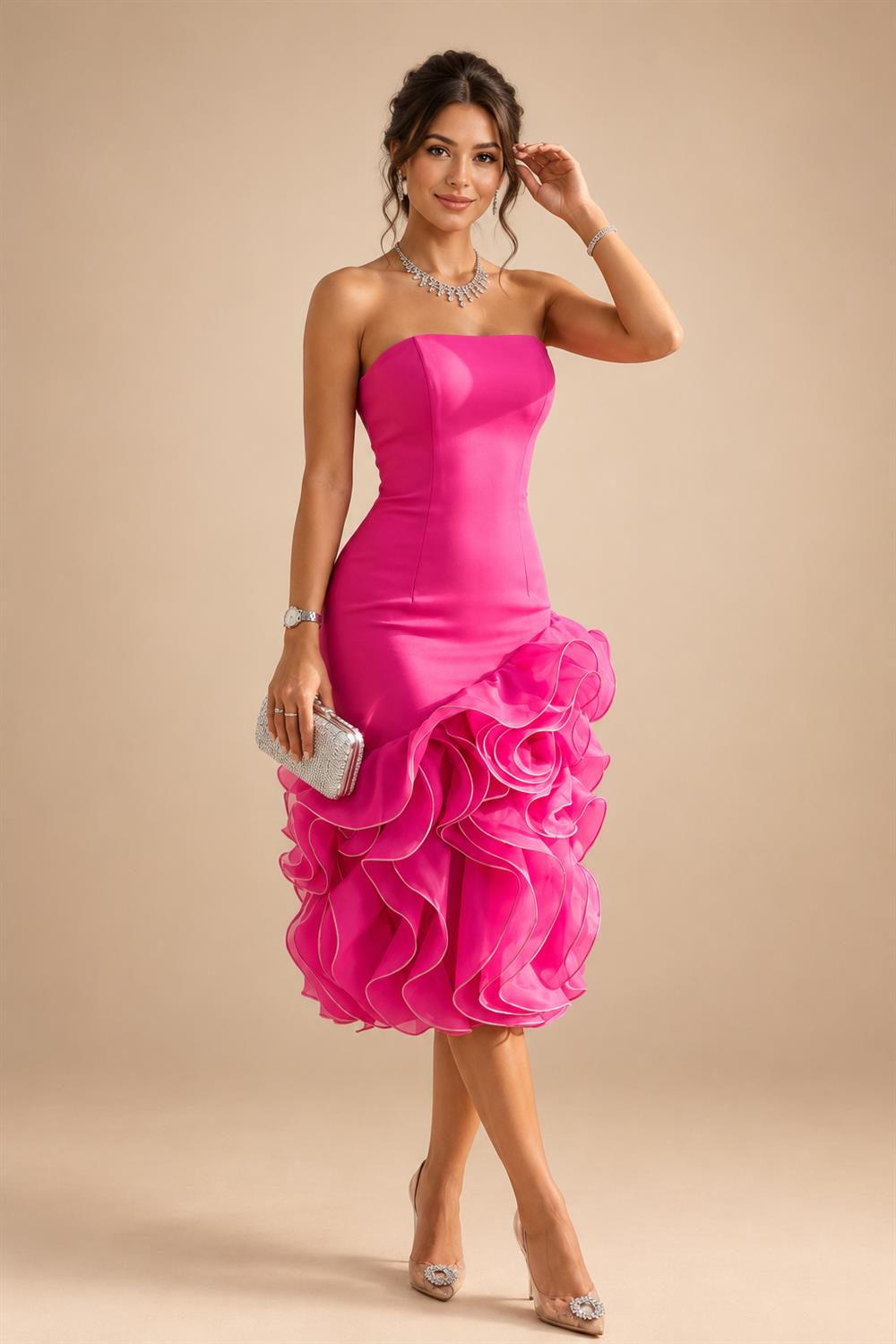 A-Line/Princess V-Neck Chiffon Maxi Mother of the Bride & Groom Dresses with Feather Trim & Pleats (SHI22501651)