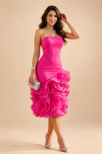 A-Line/Princess Scoop Neck Tea-Length Mother of the Bride & Groom Dresses with Ruffles & Ruched Waist (SHI22501287)