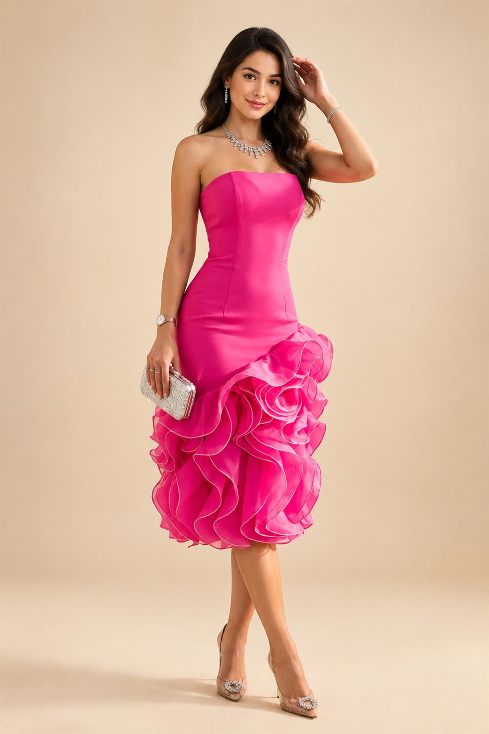 Jacquard Sheath/Column V-Neck Floor-Length Mother of the Bride & Groom Dresses with Ruched Waist (SHIB22500907)