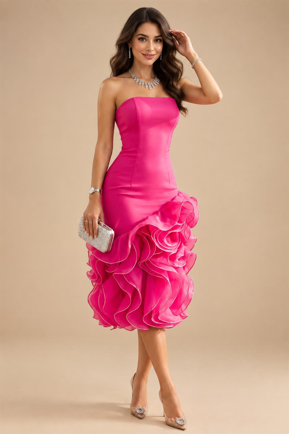 A-Line/Princess V-Neck Chiffon Maxi Mother of the Bride & Groom Dresses with Lace Appliques, Sweep Train, Ruffles, 3D Flowers & Ruched Waist (SHI22501653)