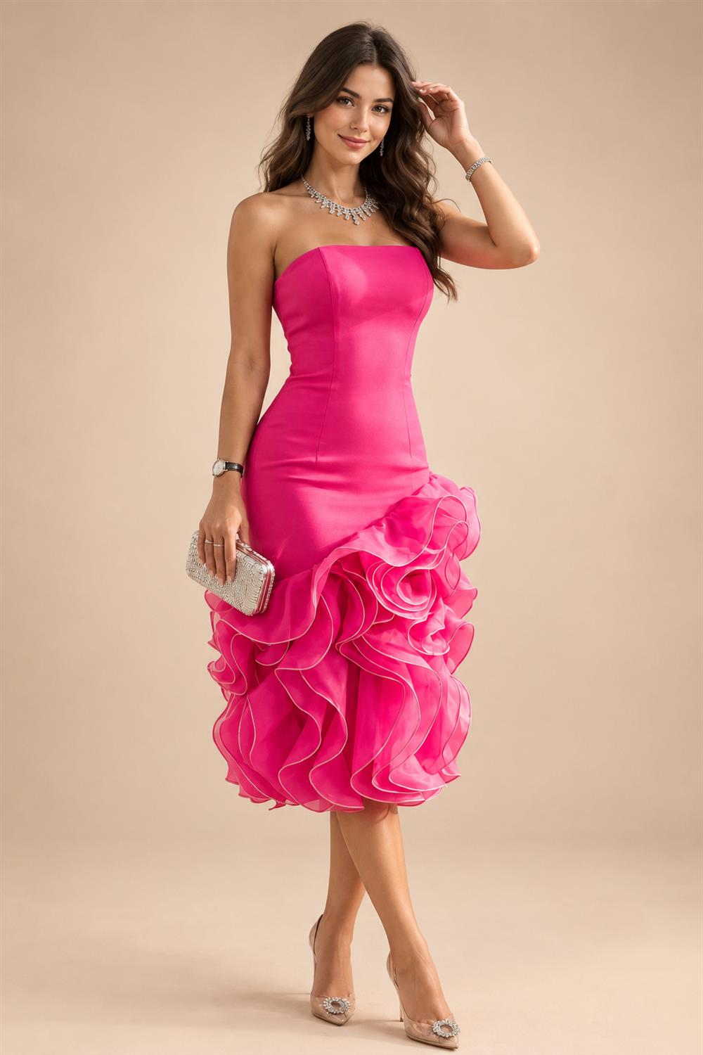 Jacquard A-Line/Princess Strapless Short Homecoming Dresses with Bow & Pearls (SHI22370324)