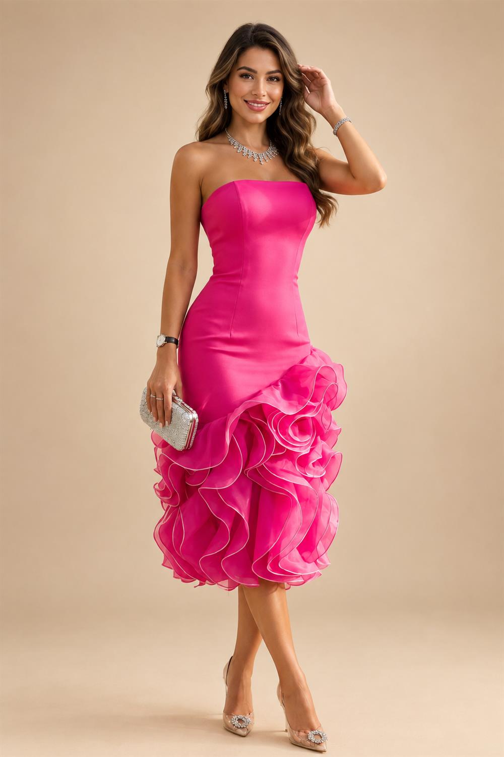 Jacquard A-Line/Princess V-Neck Floor-Length Mother of the Bride & Groom Dresses with Ruched Waist & Pockets (SHI22501298)