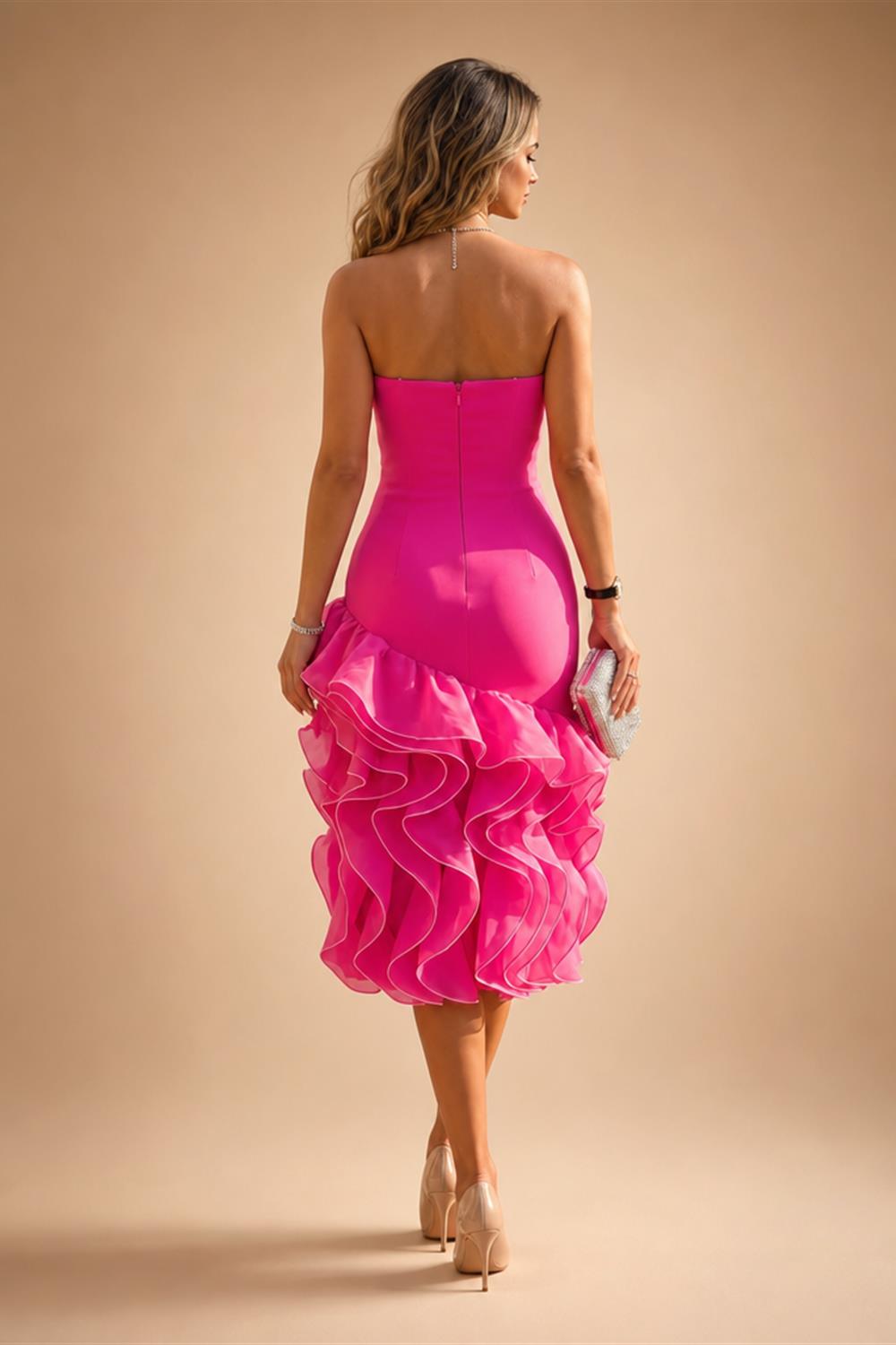 Jacquard Sheath/Column V-Neck Tea-Length Mother of the Bride & Groom Dresses for Women (SHI22501292)