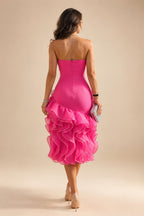 A-Line/Princess Pleated Two-Piece Tea-Length Mother of the Bride Dresses with Cascading Ruffles (SHI22500054)