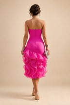 A-Line/Princess Scoop Illusion Lace Appliques Tea-Length Mother of the Bride Dresses with Pleated Ruffle (SHI22500105)