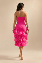 A-Line/Princess Halter Lace Appliques Tea-Length Mother of the Bride & Groom Dresses with 3D Flowers & Ruched Waist (SHI23001321)