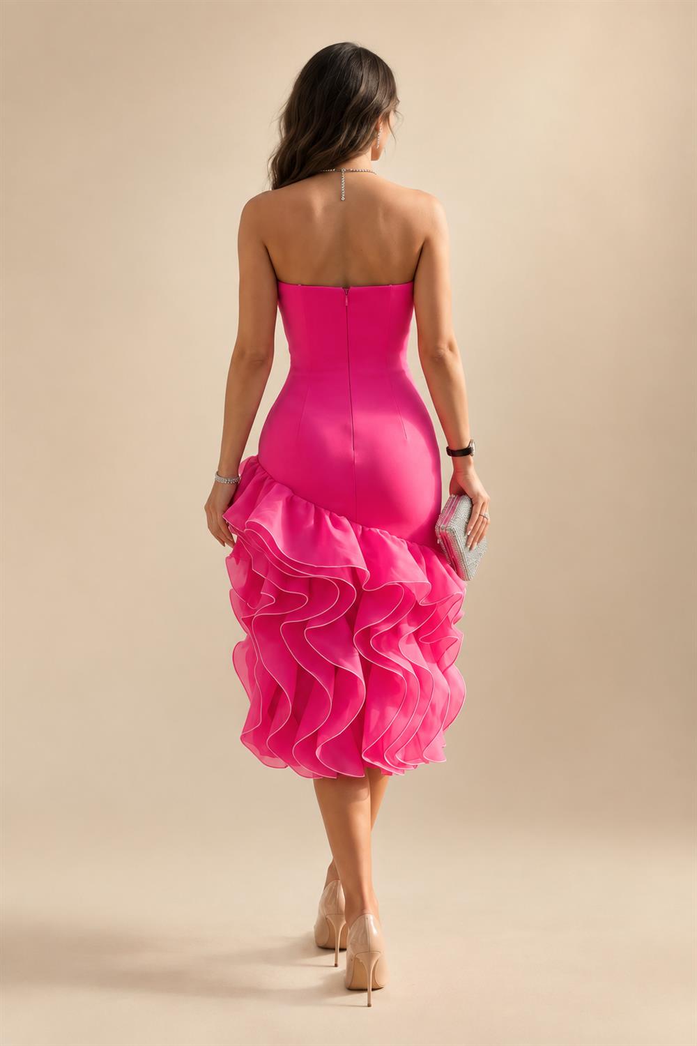 A-Line/Princess Halter Lace Appliques Tea-Length Mother of the Bride & Groom Dresses with 3D Flowers & Ruched Waist (SHI23001321)
