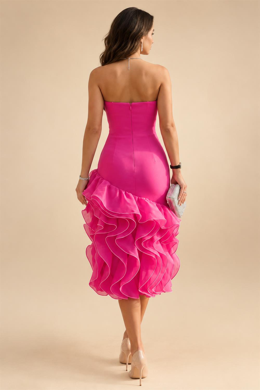A-Line/Princess Scoop Neck Tea-Length Mother of the Bride & Groom Dresses with Ruffles & Ruched Waist (SHI22501287)