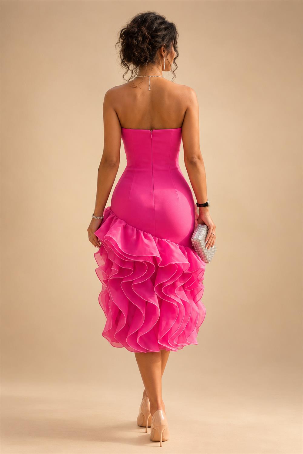 Jacquard A-Line/Princess V-Neck Tea-Length Mother of the Bride & Groom Dresses with Ruched Waist (SHI22501056)
