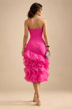 Jacquard A-Line/Princess V-Neck Tea-Length Mother of the Bride & Groom Dresses with Ruched Waist (SHI22501056)