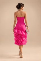 A-Line/Princess Scoop Neck Satin High-Low Mother of the Bride & Groom Dresses with Sequin Floral & Pleats (SHI22501631)
