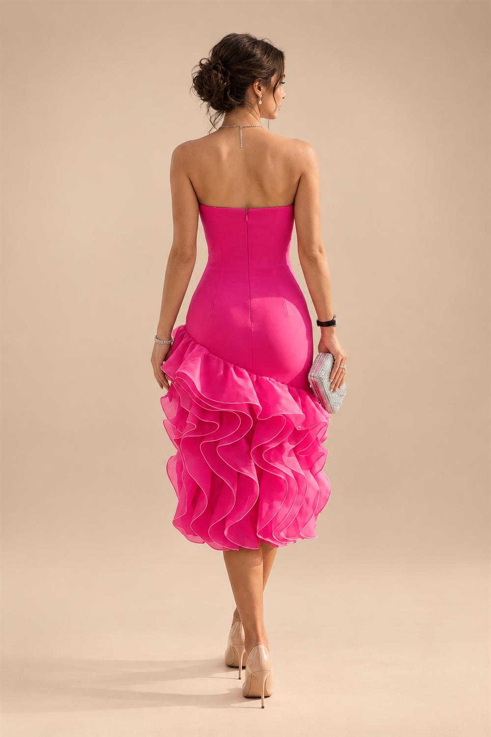 A-Line/Princess Scoop Neck Satin High-Low Mother of the Bride & Groom Dresses with Sequin Floral & Pleats (SHI22501631)