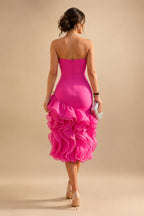A-Line/Princess Scoop Neck Satin High-Low Mother of the Bride & Groom Dresses with Ruffles & Bow (SHI22501630)