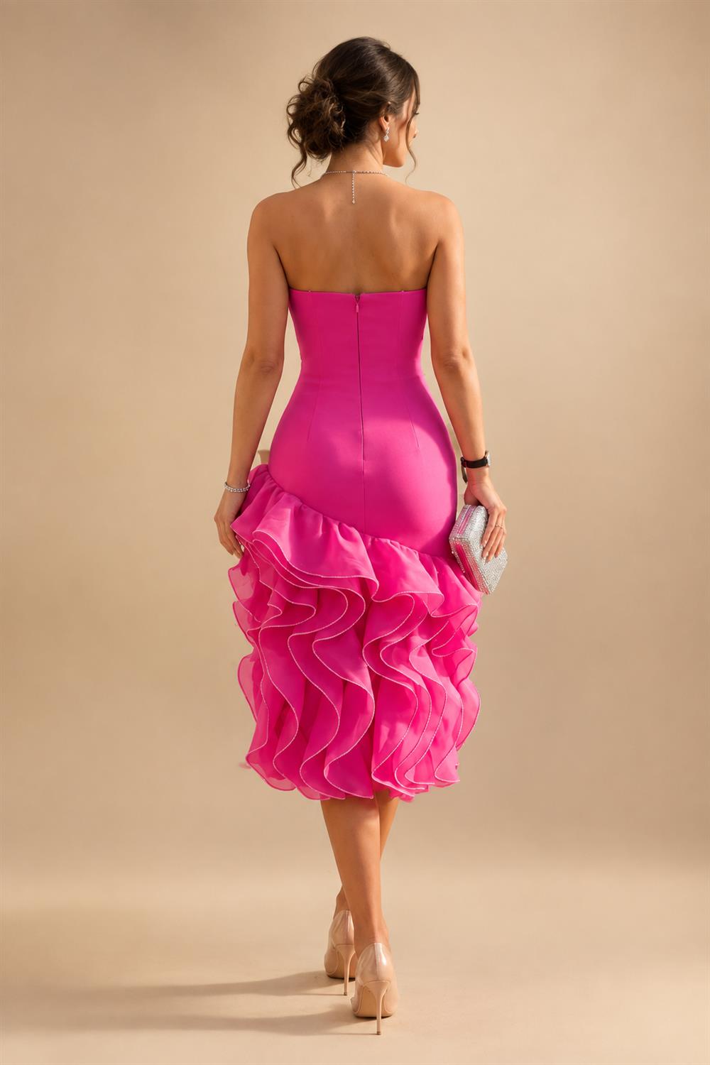 A-Line/Princess Scoop Neck Satin High-Low Mother of the Bride & Groom Dresses with Ruffles & Bow (SHI22501630)