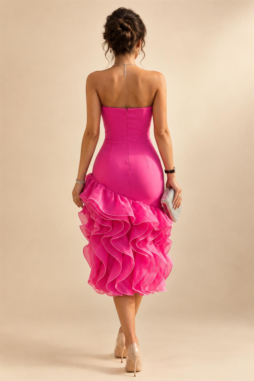A-Line/Princess V-Neck Floral Print High-Low Mother of the Bride & Groom Dresses with Ruched Bodice (SHI22501569)