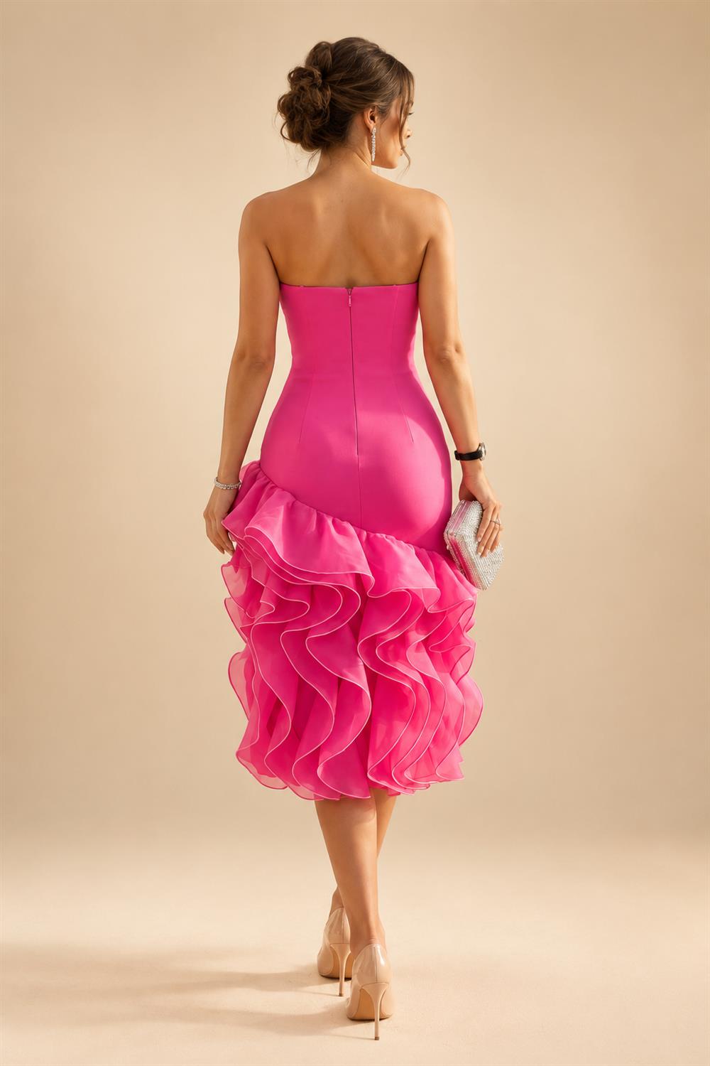Cape Sleeve Jacquard Satin Ruched Mother of the Bride Dresses (SHI22500526)