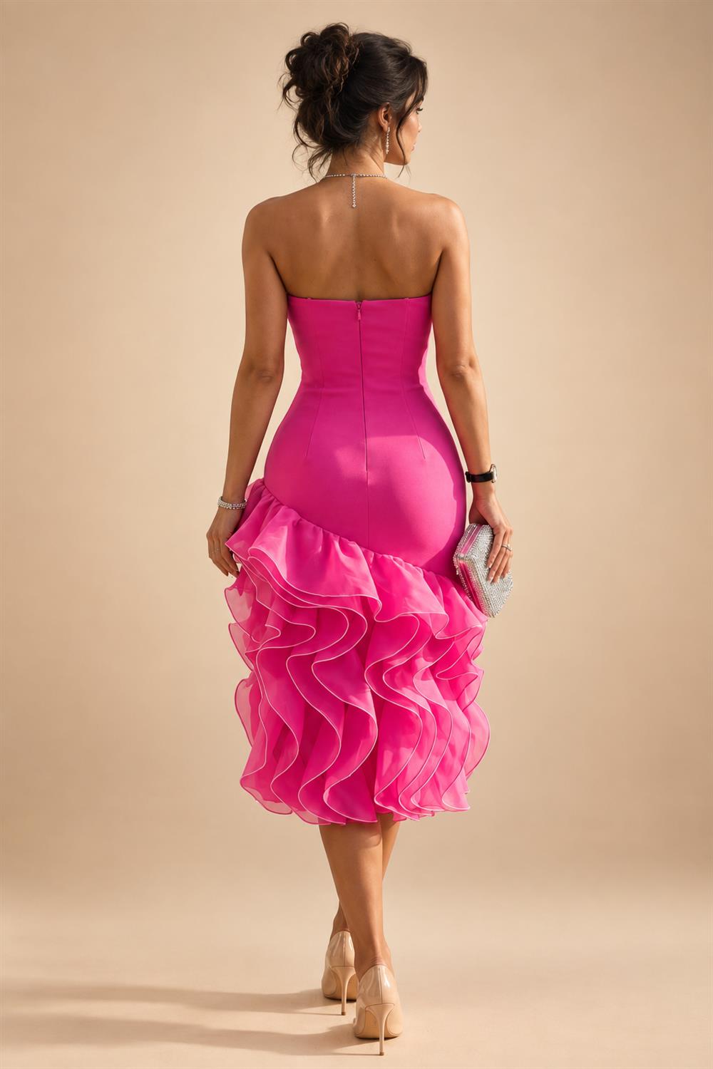 A-Line/Princess Strapless Jacquard Mini Homecoming Dresses with Bow & Pearls (SHI22370552)