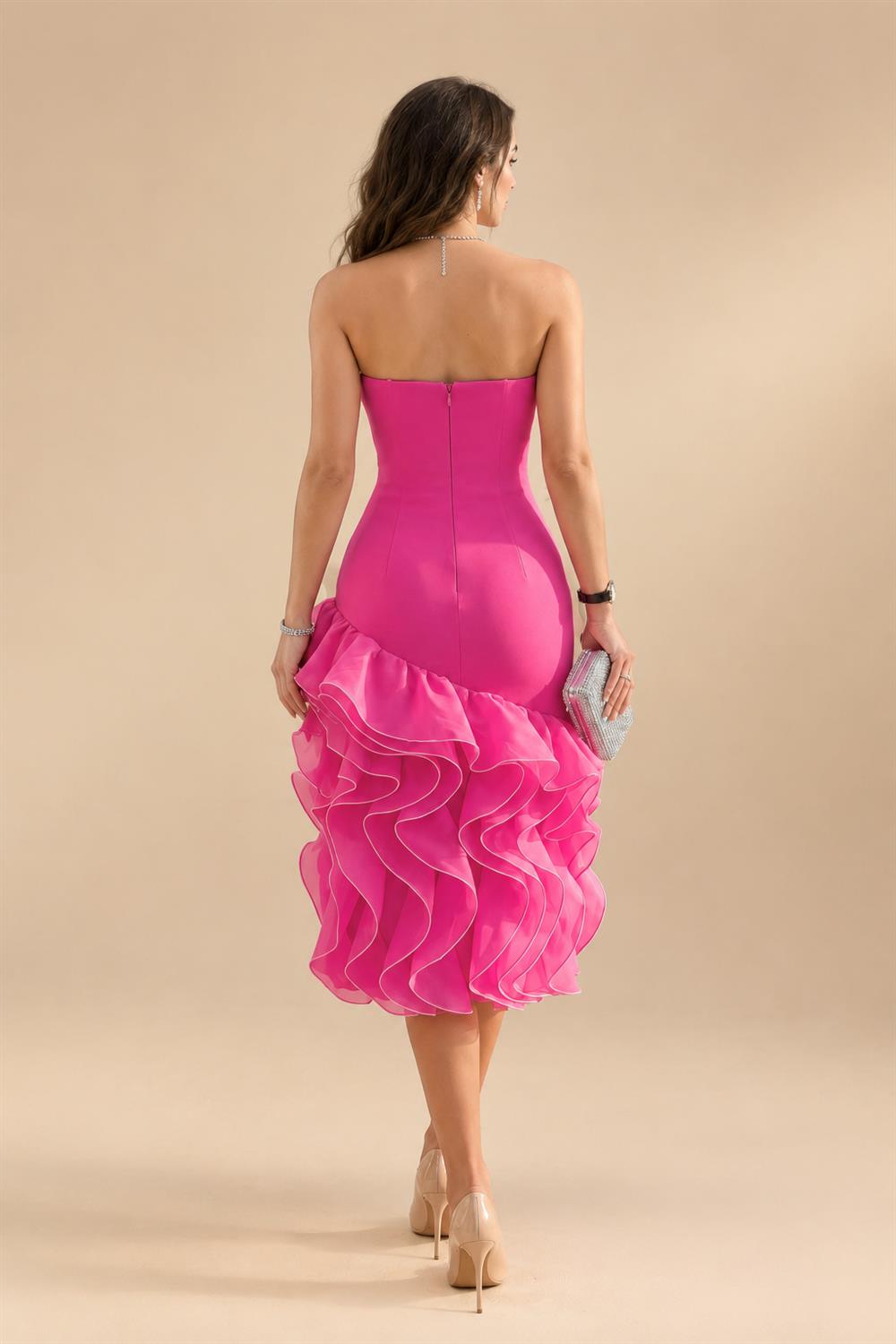 A-Line/Princess V-Neck Chiffon Maxi Mother of the Bride & Groom Dresses with Ruffles, Slit, Ruched Waist & Rhinestones (SHI22501628)