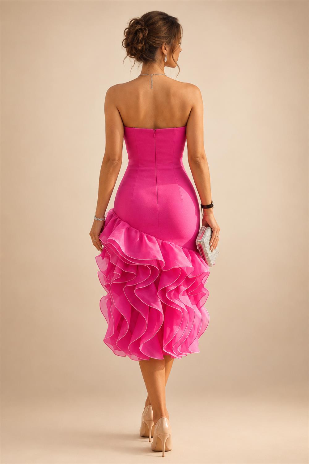 Jacquard A-Line/Princess Strapless Short Homecoming Dresses with Bow & Pearls (SHI22370324)