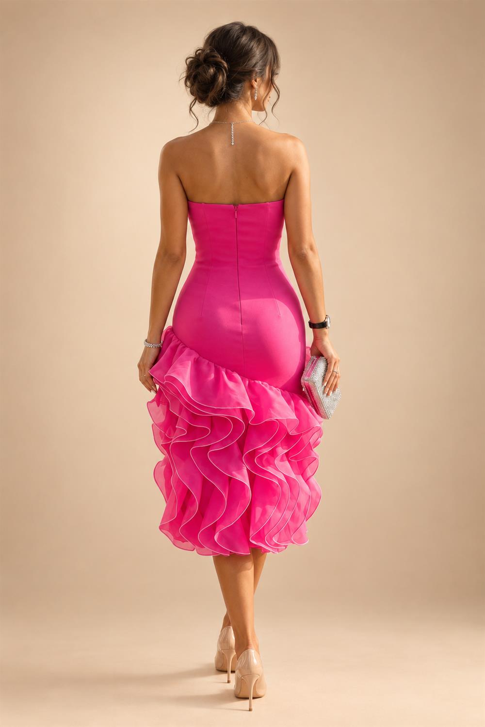 Satin Bodycon Strapless Short Homecoming Dresses with Corset Bodice & Sash (SHI22370318)