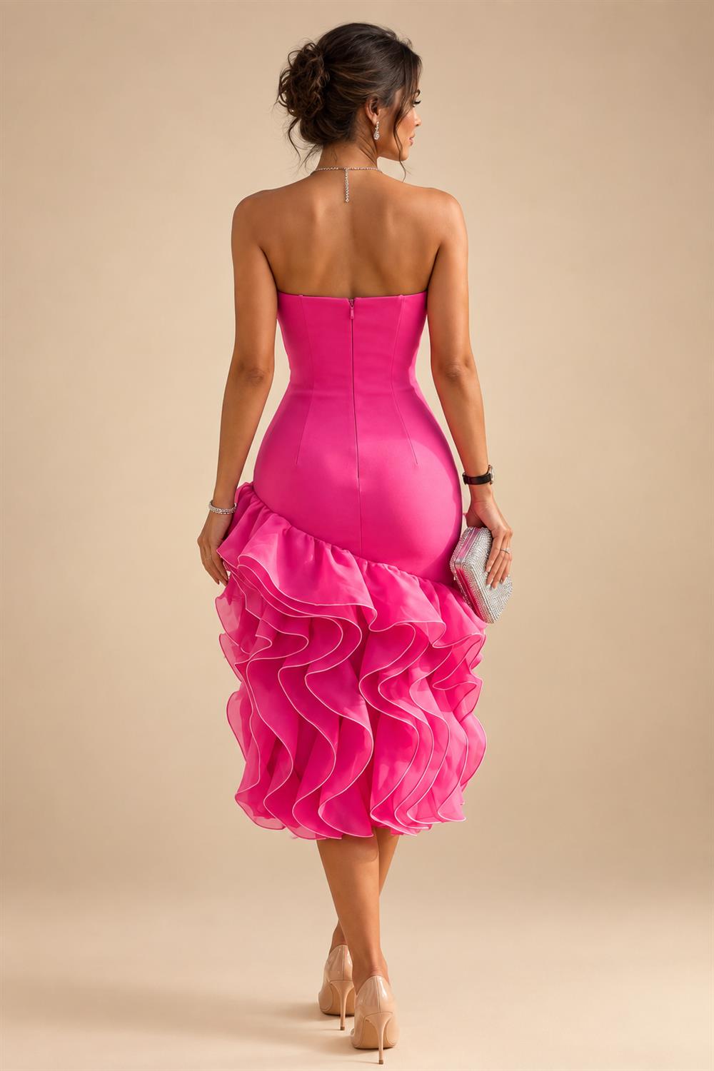 Jacquard A-Line/Princess Strapless Short Homecoming Dresses with Bow & Pearls (SHI22370324)