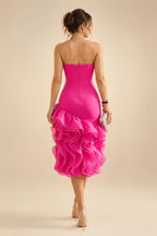 A-Line/Princess Scoop Neck Satin High-Low Mother of the Bride & Groom Dresses with Lace Appliques, Ruffles & Pleats (SHI22501633)