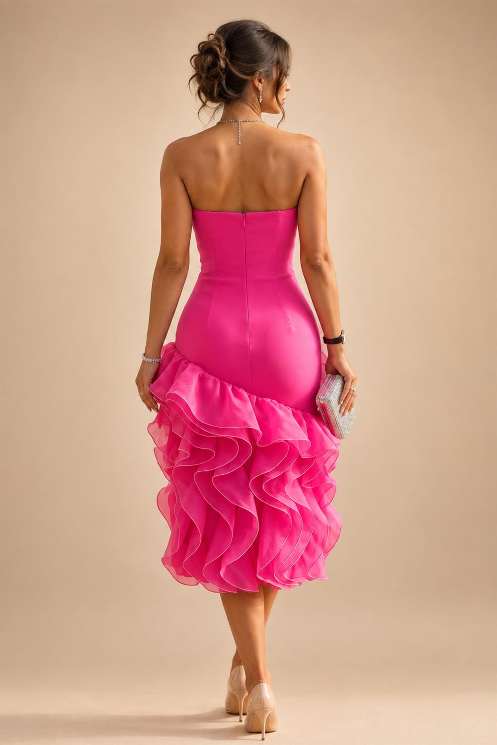 Sheath Satin Tea-Length Mother of the Bride & Groom Dresses with 3/4 Bell Sleeves & Crystal Embellished Belt (SHI22500471)