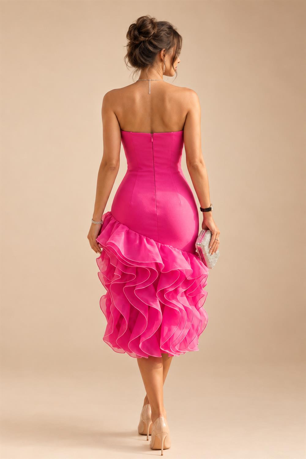 Jacquard A-Line/Princess Strapless Mini Homecoming Dresses with Bow & Pearls (SHI22370329)