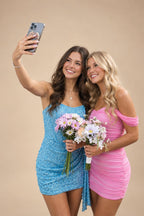 Sequin Bodycon Strapless Short Homecoming Dresses with Corset & Ruched Waist (SHI24200411)