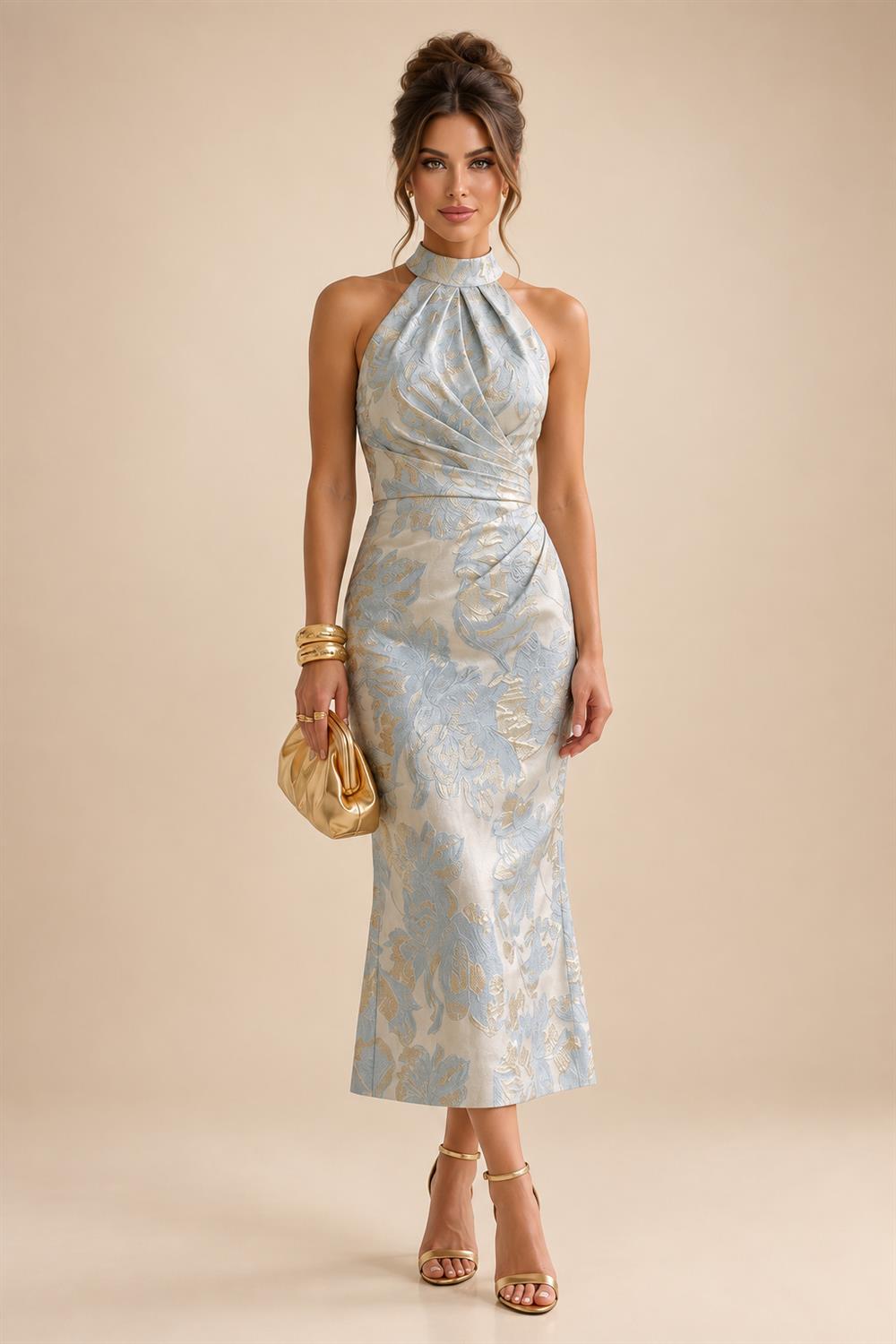 Sheath/Column V-Neck Jacquard Maxi Mother of the Bride & Groom Dresses with Ruffles & Slit (SHI25001047)