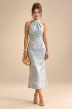 Jacquard Sheath/Column V-Neck Floor-Length Mother of the Bride & Groom Dresses with Ruched Waist (SHIB22500907)