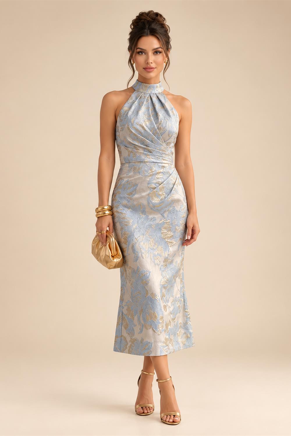A-Line/Princess Scoop Neck Satin High-Low Mother of the Bride & Groom Dresses with Sequin Floral & Pleats (SHI22501631)