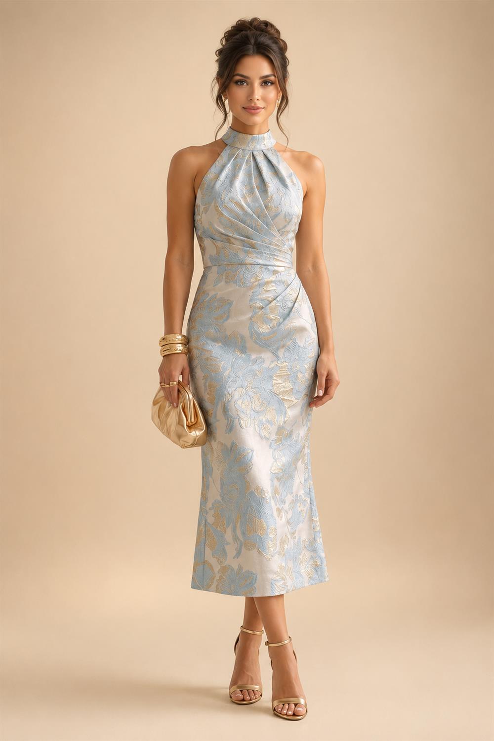 Jumpsuit V Neck Half Sleeve Long Sparkling Mother of the Bride Dresses with Belt (SHI22500201)