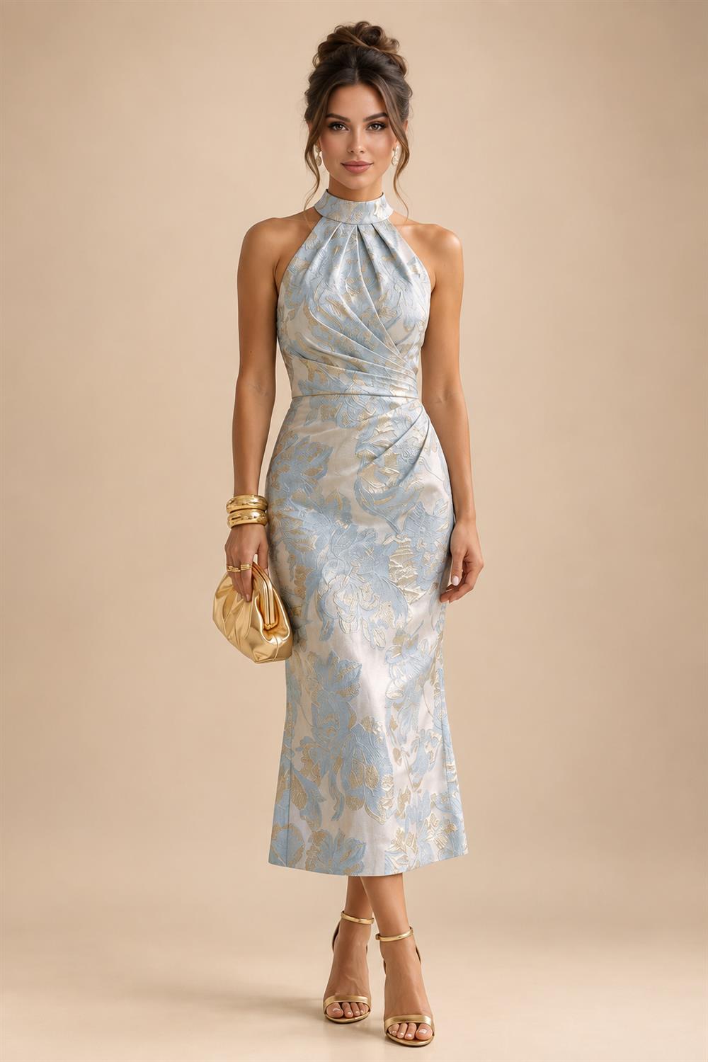 A-Line/Princess V-Neck Floral Embroidery Floor-Length Mother of the Bride & Groom Dresses with Ruched Satin Bodice (SHI22501691)