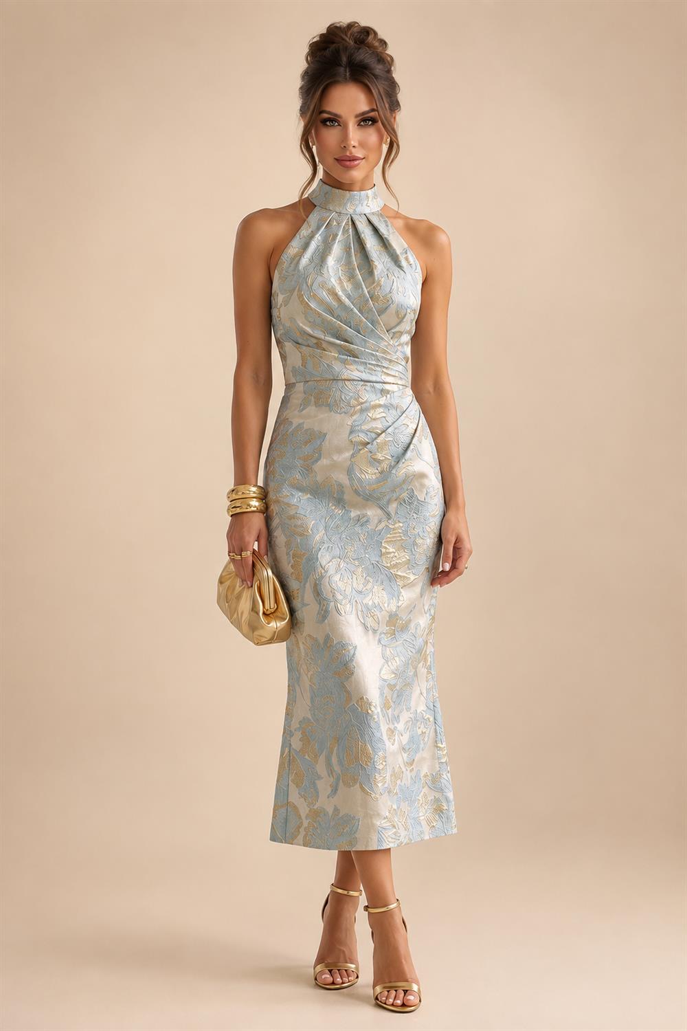 A-Line Chiffon 3/4 Flutter Sleeves Mother of the Bride & Groom Dresses with Beaded Lace Embroidered Bodice (SHI22500645)