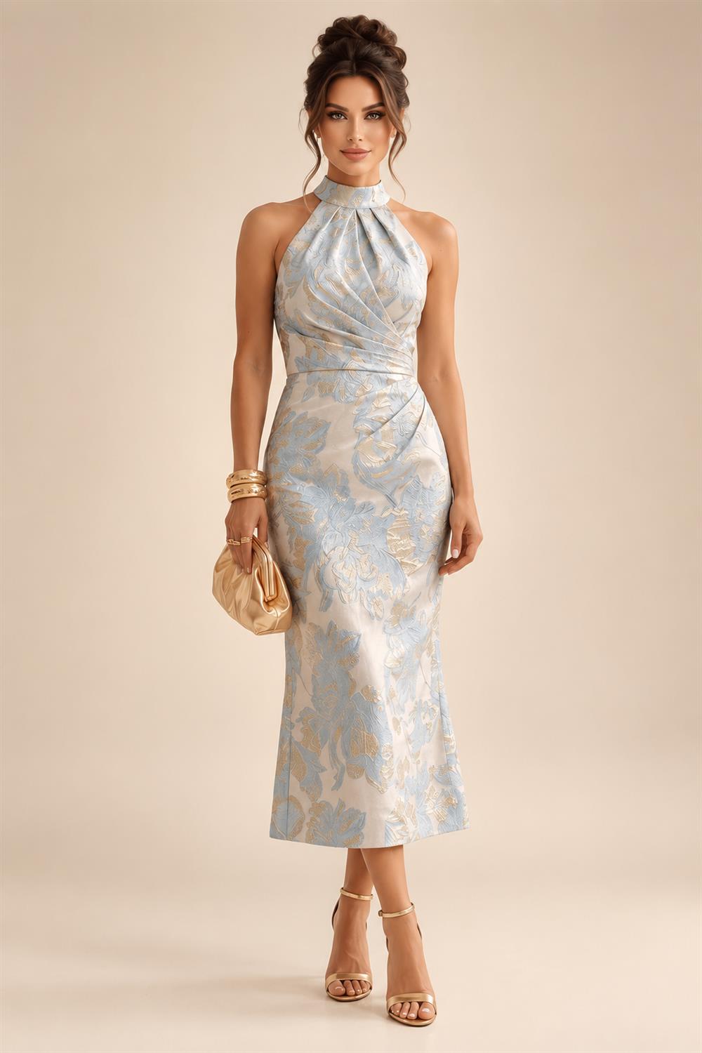 Sheath/Column Strapless Stretch Jersey Maxi Mother of the Bride & Groom Dresses with 3D Flowers & Slit (SHI22501694)