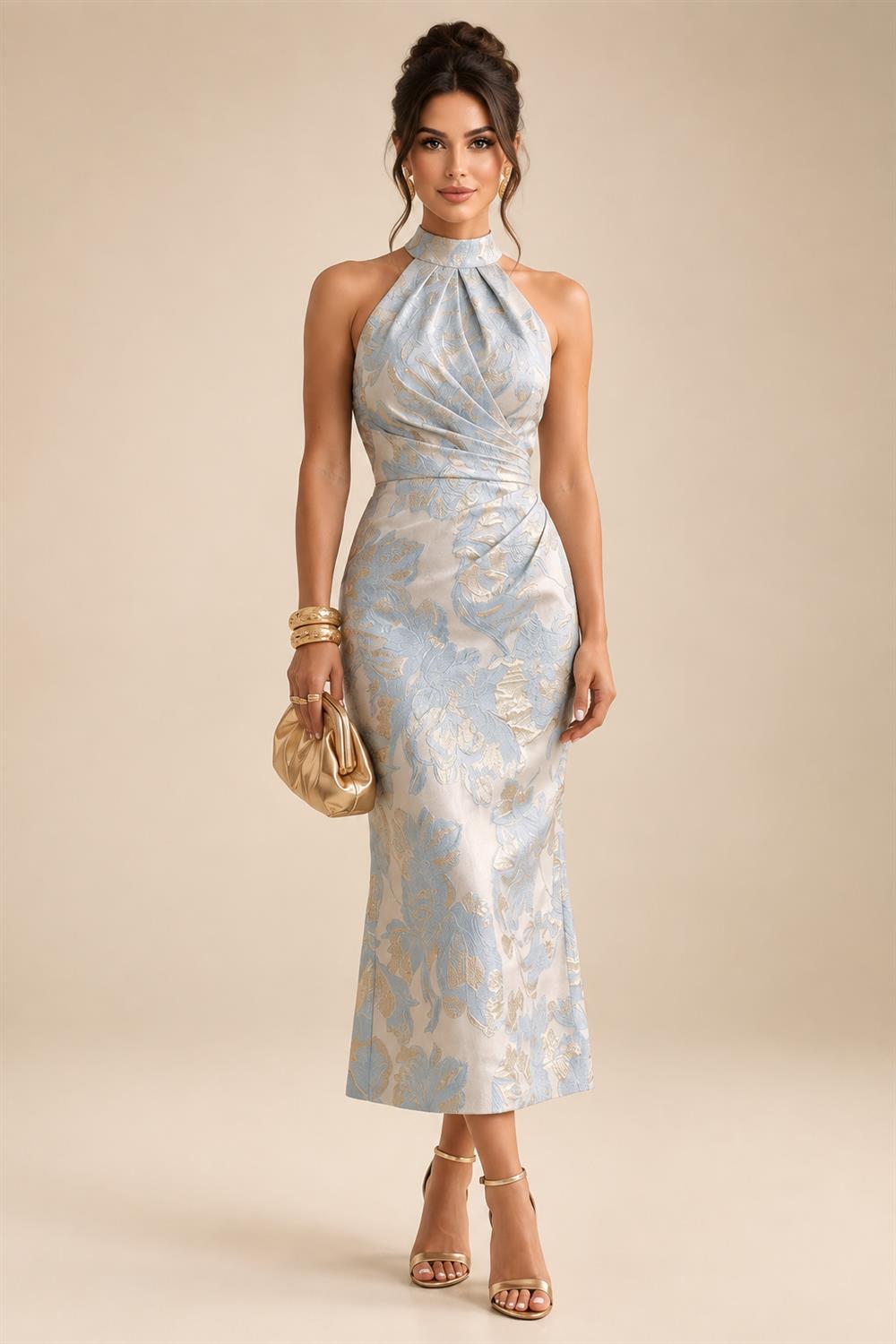 Jacquard A-Line/Princess V-Neck Floor-Length Mother of the Bride & Groom Dresses with Belt (SHI22500943)