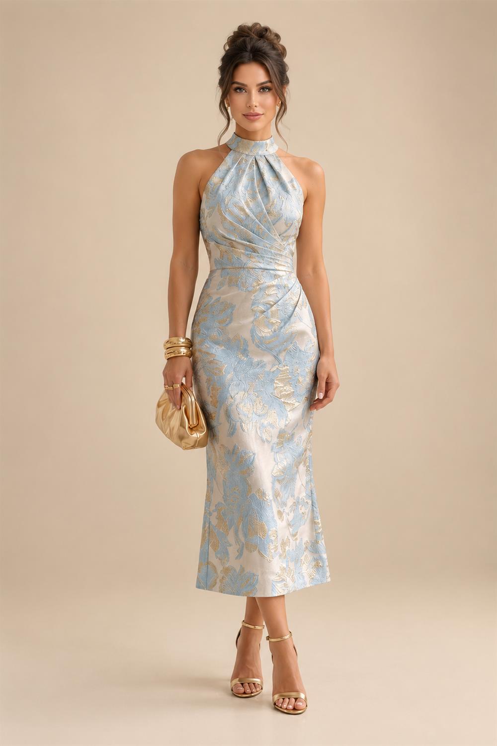 Satin V Neck Floral Print A Line Mother of the Bride Dresses (SHIR1110445)